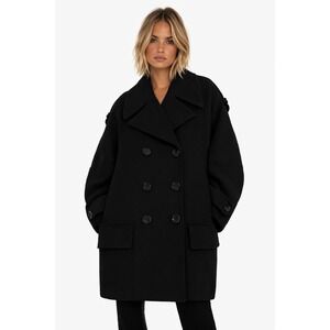 NWOT New Plein Sud Double Breasted Black Wool Blend Coat Italy FR 38 IT 42 M